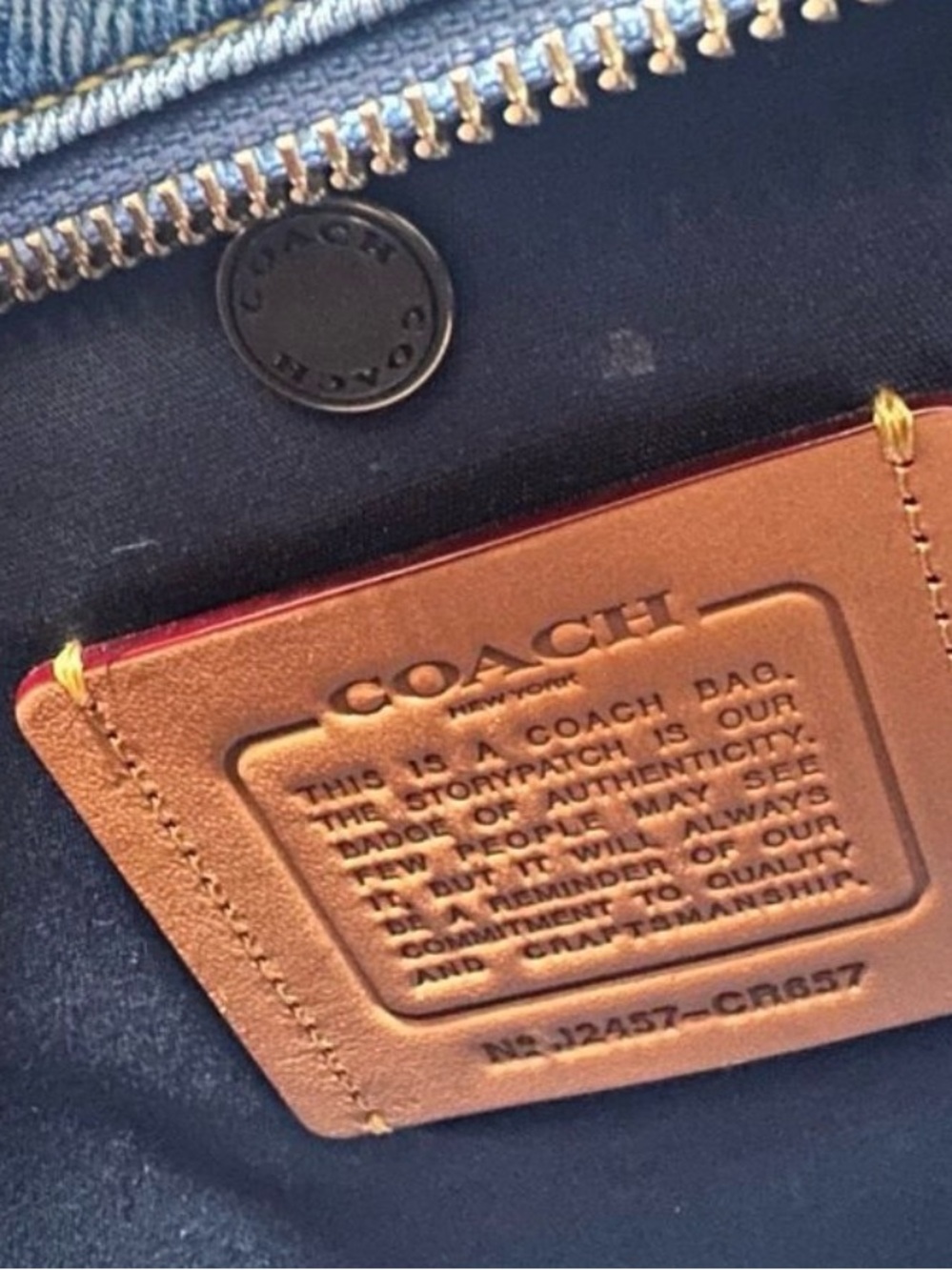 Coach Denim Blue Canvas Tote with Navy Strap and Tan Leather Accents - Picture 5 of 6